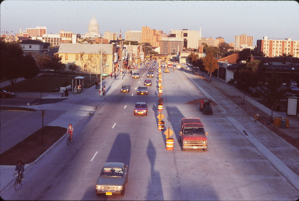 #35 Looking along University Avenue to downtown Madison, 1980s