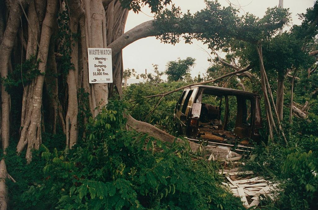#38 An abandoned van under a banyan tree off Old Cutler Road, Miami, 1990.