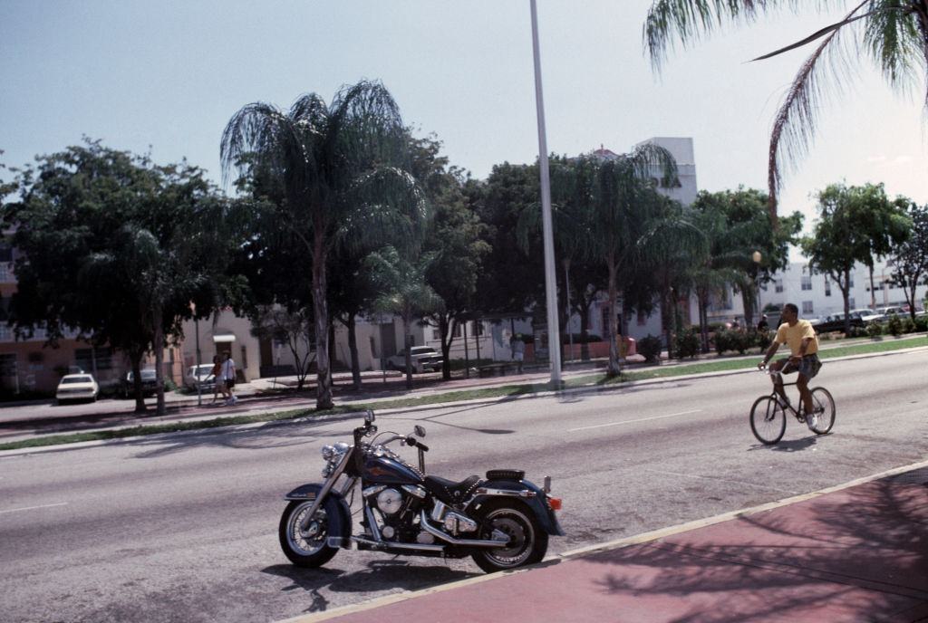 #11 Motorcycle and bicycle in Miami beach, 1992.
