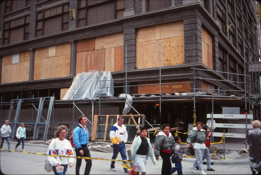 #13 Dayton’s Department Store, Minneapolis, Facade under renovation, Sept 1990