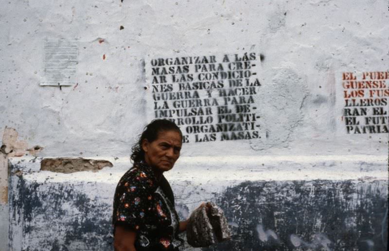 #52 Stencil reads: “Organize the masses to create the basic conditions of the war and make war foster the political-organizational of the masses”, Masaya, Nicaragua, 1979