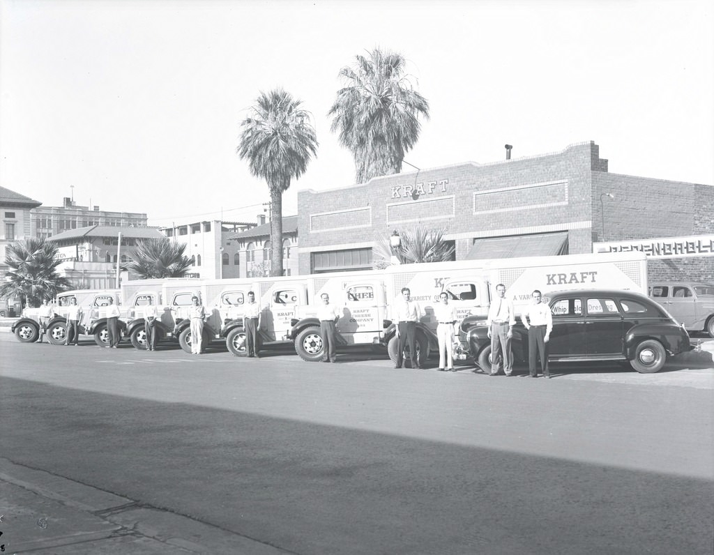 #34 Delivery Trucks and Drivers Outside the Kraft Cheese Products Company Distribution Building, Phoenix, 1940