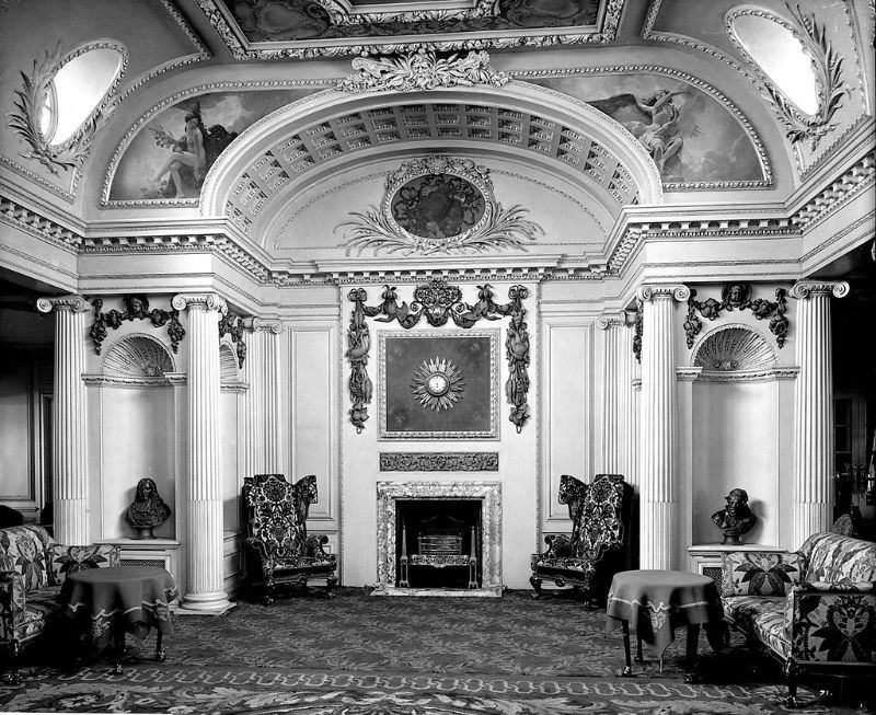 Aquitania’s 1st Class Lounge (fireplace detail). Aquitania’s Palladian Lounge is often described as the most beautiful room ever put to sea, May 1914