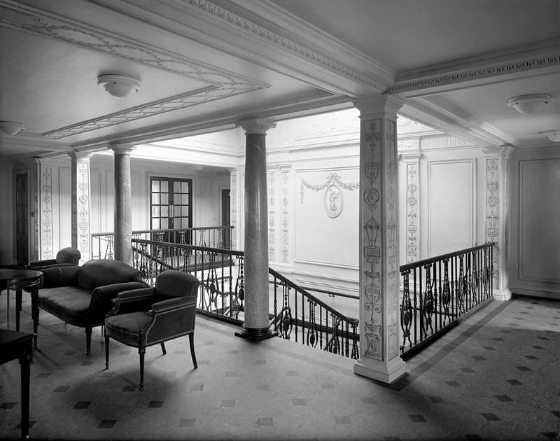 Aquitania’s 2nd Class stairway, May 1914