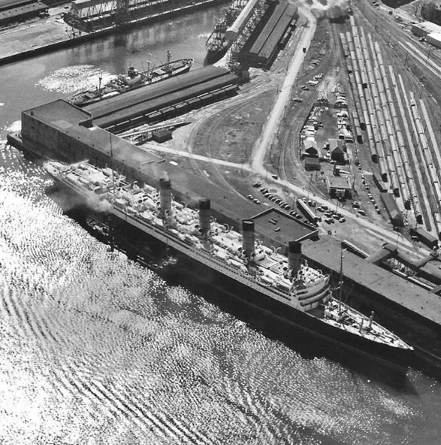 Aquitania at Halifax’s Pier 21 in the summer of 1949