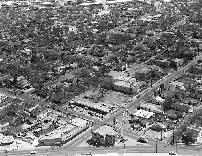 #4 Aerial view looking east toward New City Block 706 (center), 1965.