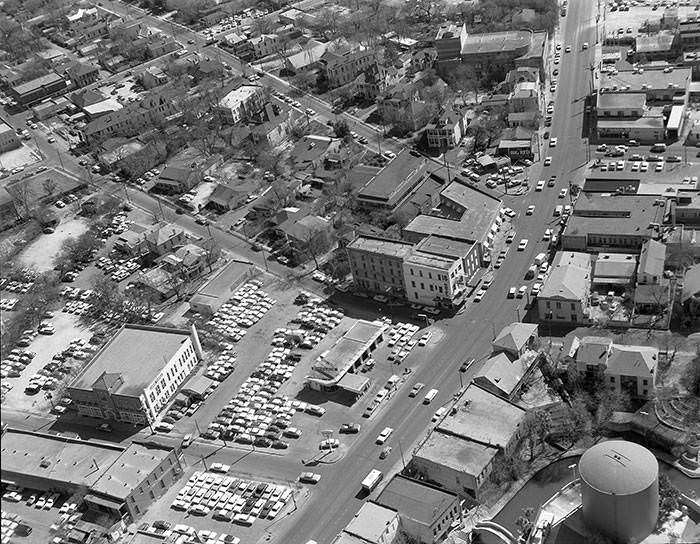 #8 Aerial view looking south above the 200 and 300 blocks of South Alamo Street, 1965