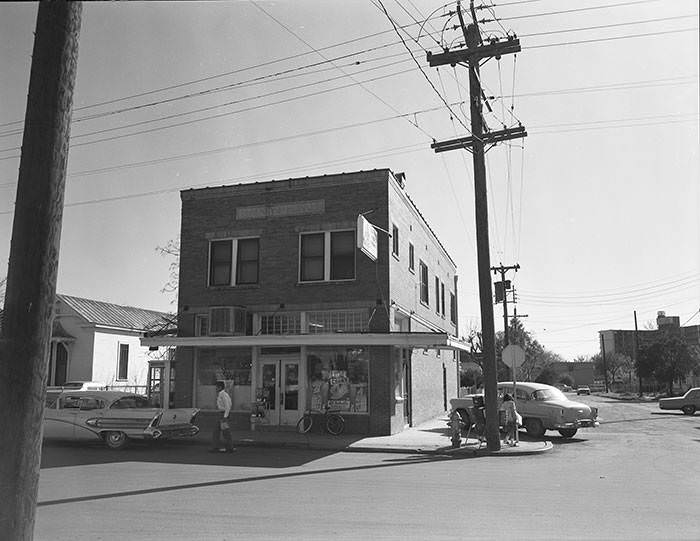 #50 Goliad Street Pharmacy, 600 Goliad Street at corner of Santa Clara Street, New City Block 703, 1966