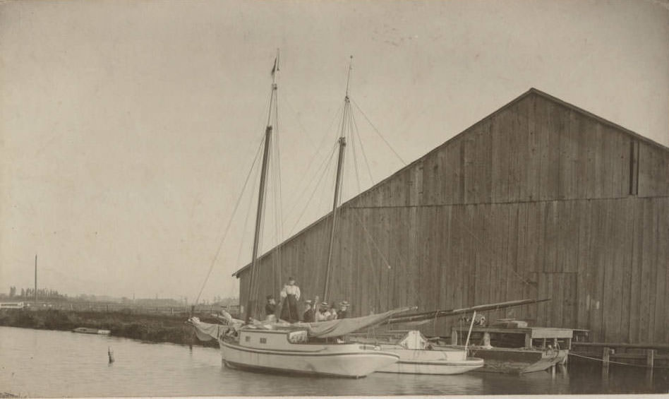 Sailboat “Wanderer” at Alviso, 1890s.