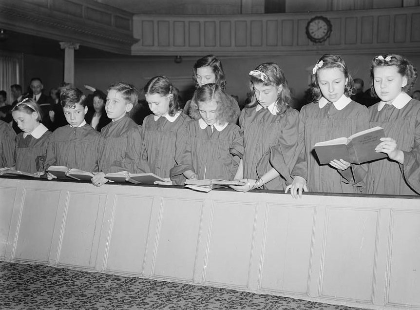 #105 The vested choir singing at a Sunday morning service, 1942