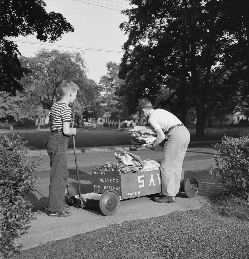 #5 Boys collecting paper for war conversion, 1942
