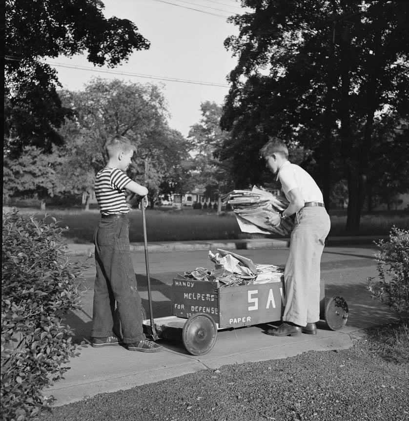 #70 Boys collecting paper for war conversion, 1942
