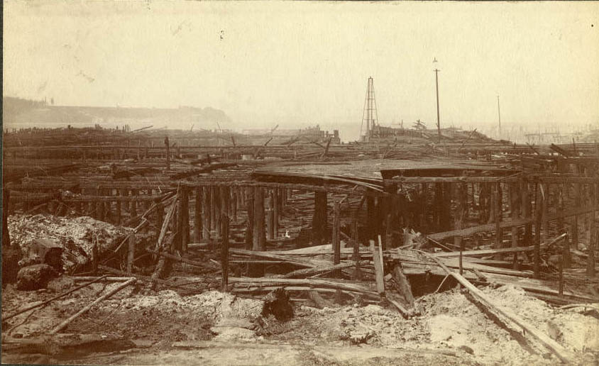 #3 Ruins of Main St. wharves following fire, ca. June 1889