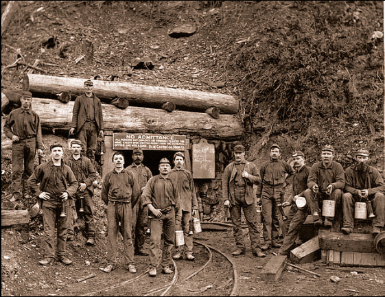#32 Miners posing at entrance of blue canyon mine, 1891