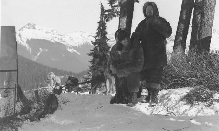 #13 Clark Gable, Jack Oakie, during filming of “call of the wild” near mount baker, 1935