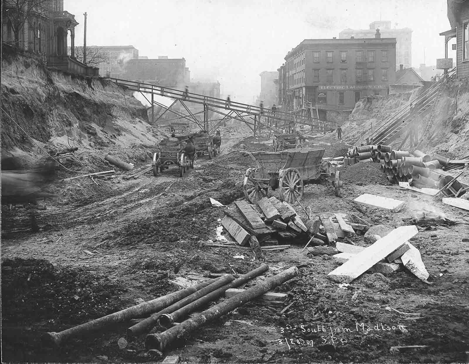 #7 Looking south from Third Avenue and Madison Street. 1907.
