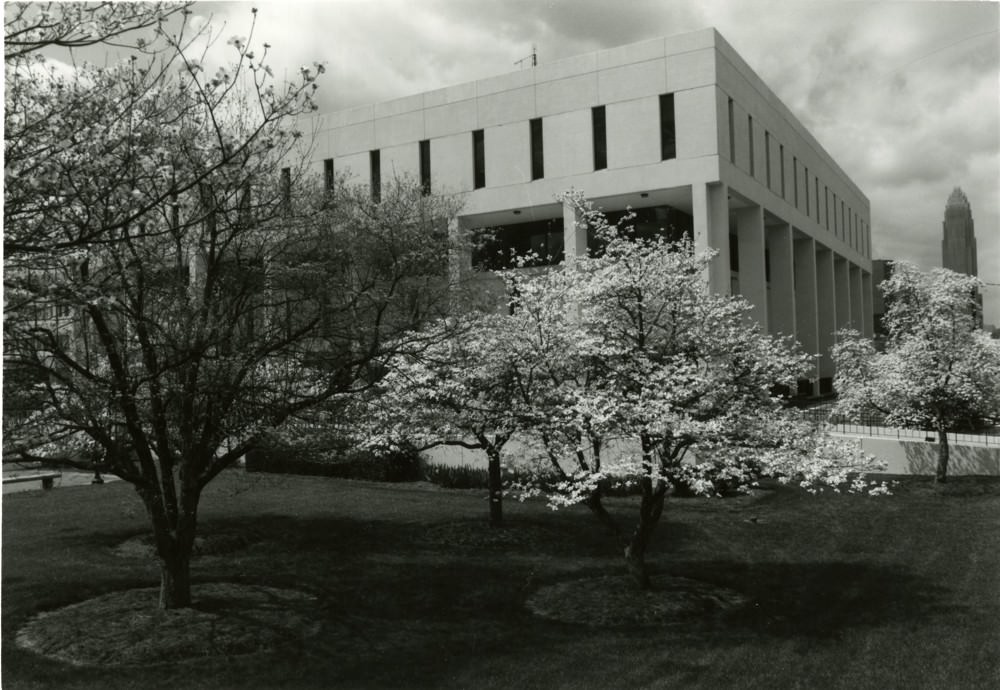 #32 Library (LRC) and the cherry blossoms, 1970s