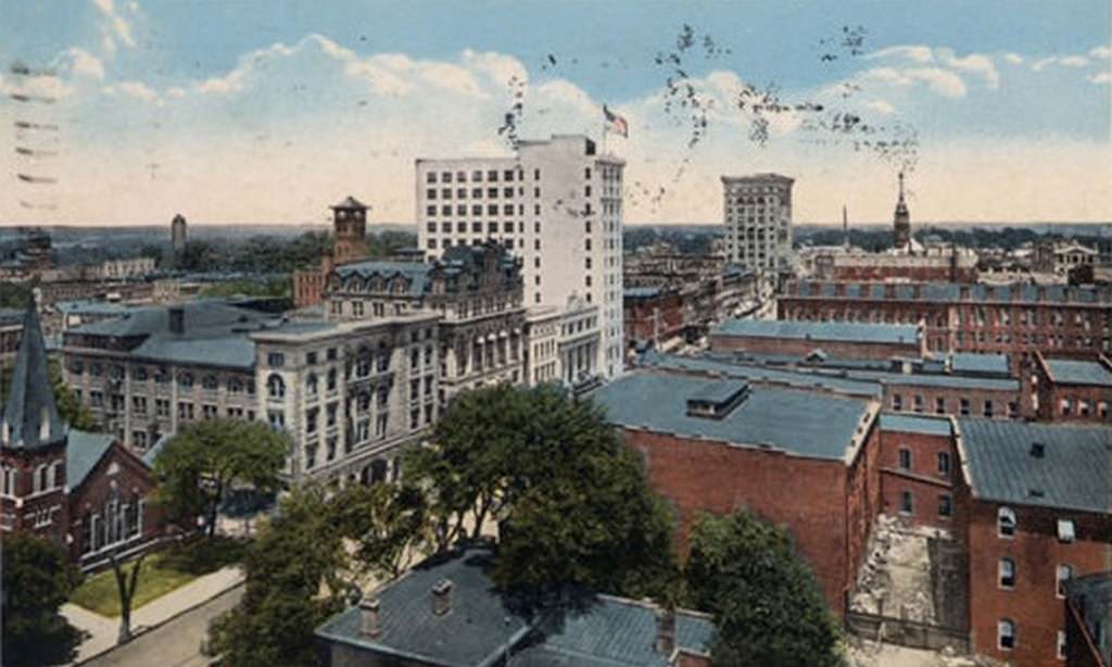 #71 Aerial view of Charlotte’s business section, 1910