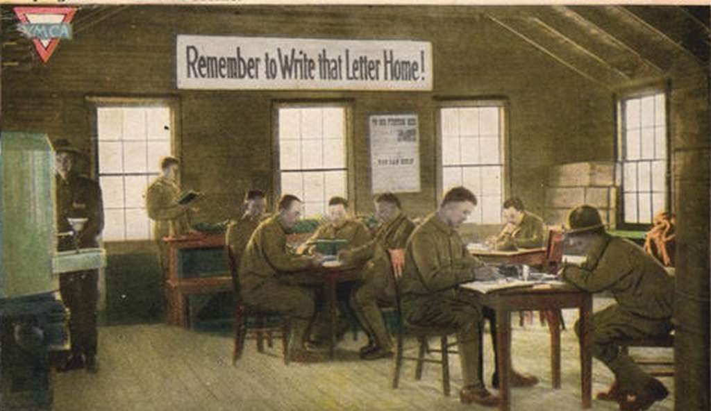 #173 Soldiers writing home at Camp Greene, 1918