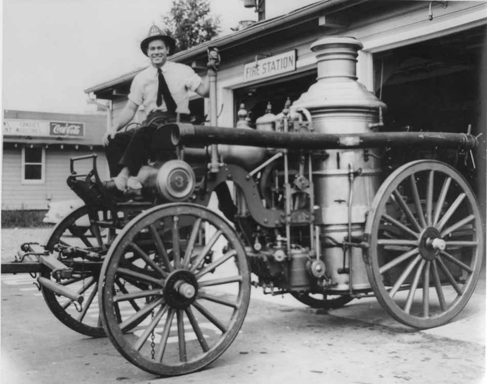 #52 Steam fire engine at a Charlotte station, 1965