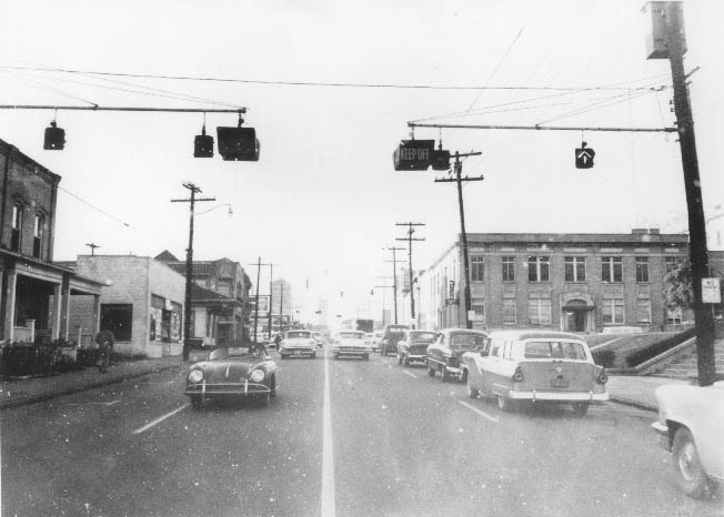 #41 A view of East Fourth Street from the County Courthouse towards Alexander Street, 1958