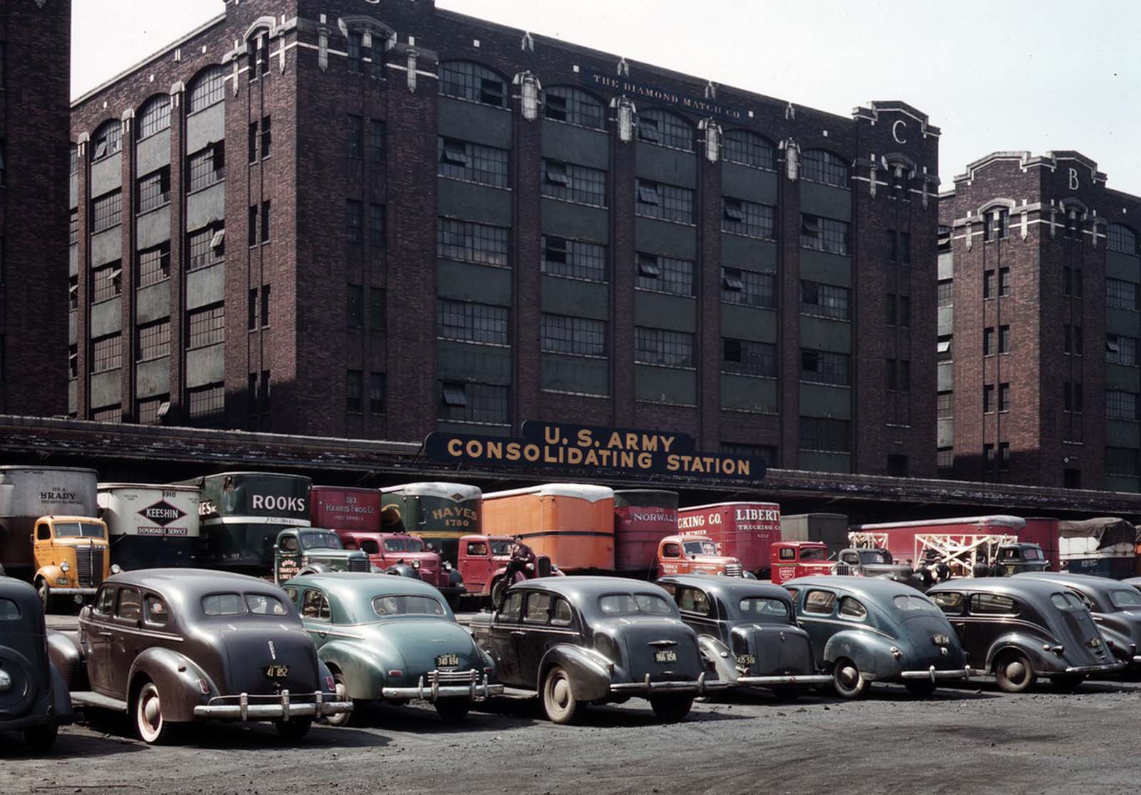 #16 The freight depot of the U.S. Army consolidating station in Chicago in April 1943.