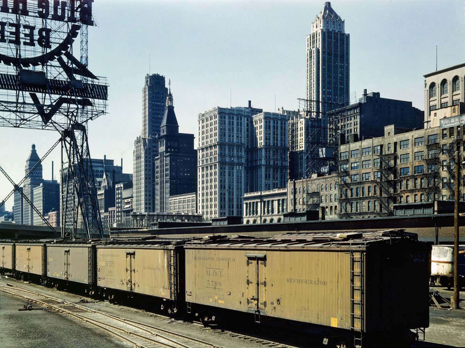 #5 A view of part of the South Water Street Illinois Central Railroad freight terminal in April 1943.