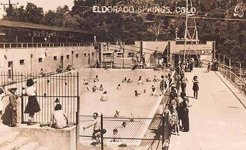 #163 People enjoying the Eldorado Springs resort swimming pools, 1880s