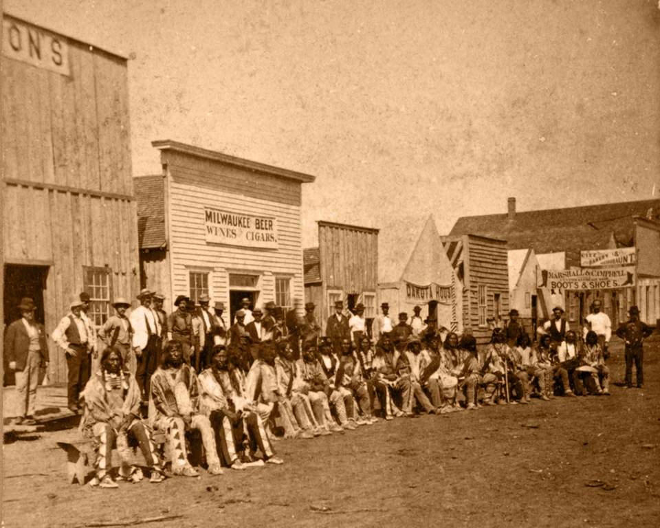 #9 Group portrait of scouts and Indians,circa 1865