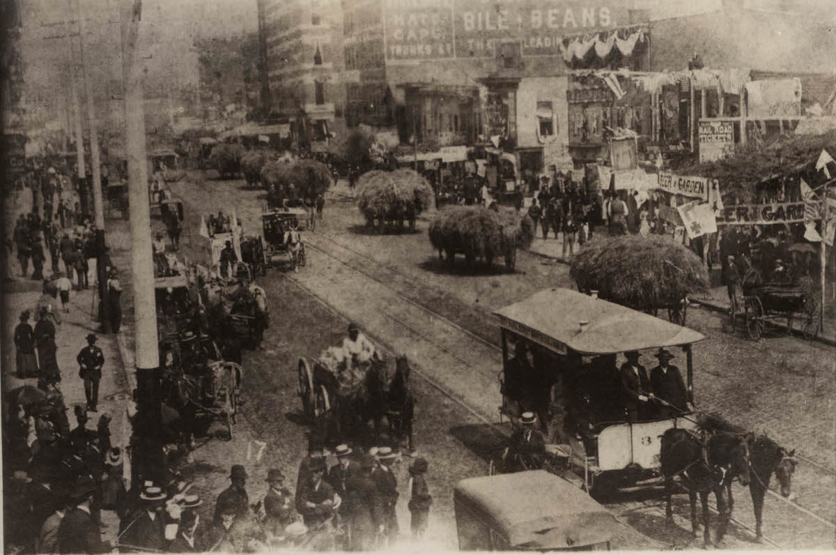 #117 Parade of Straw for G.A.R. camps traveling down High Street, September 6, 1888