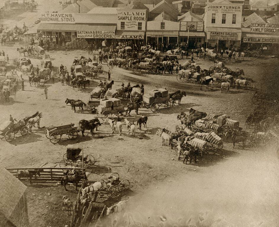 #10 Tarrant County courthouse on Market Day in Fort Worth, 1875
