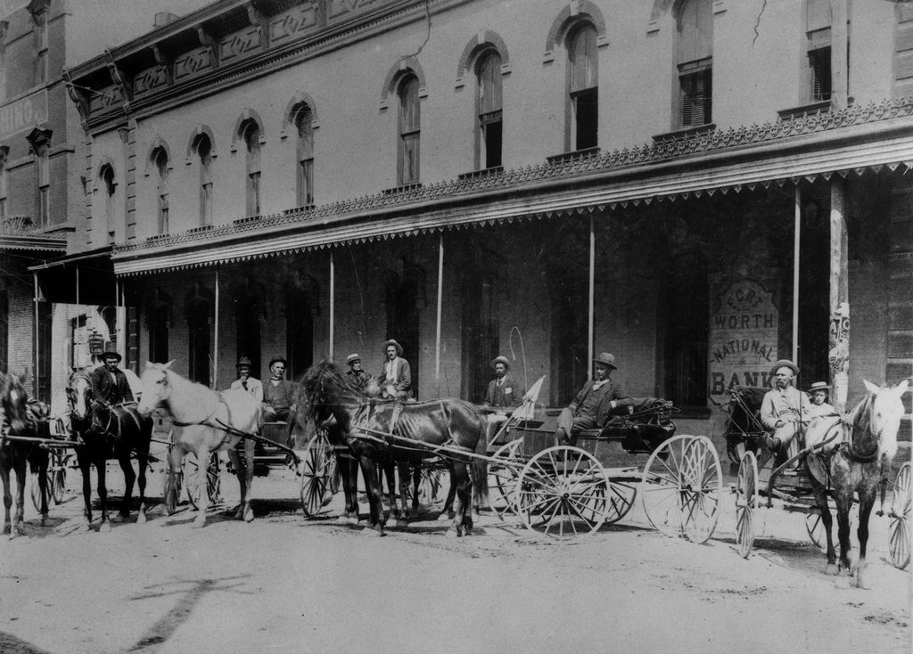 #20 Fort Worth National Bank with horses and buggies in front, 1880