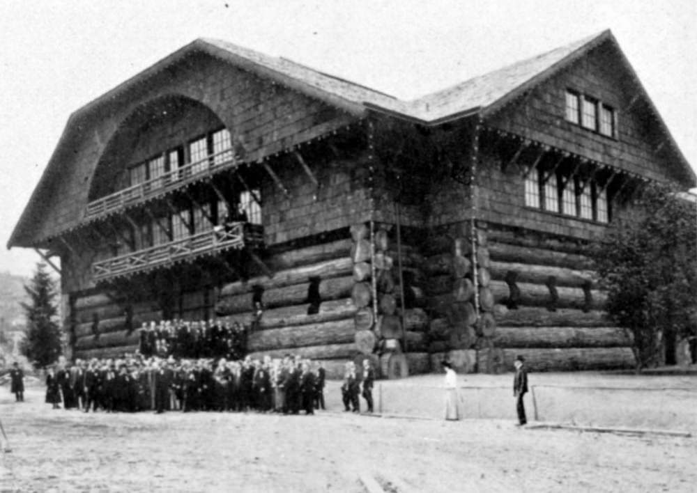 #1 Exterior view of the Lewis and Clark Exposition Forestry Building, Portland, 1905.