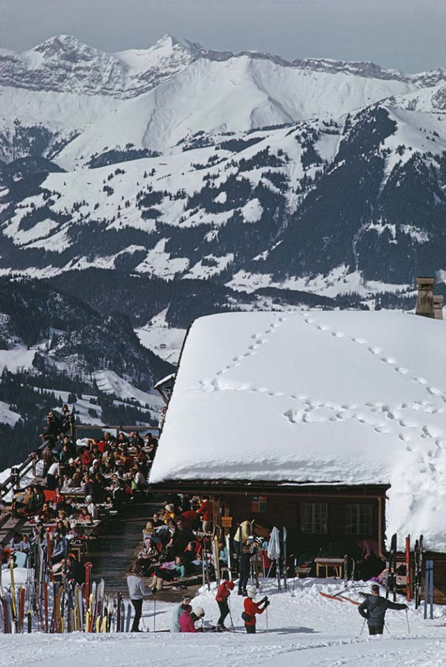 #17 Holidaymakers dining at the Eagle Club in the ski resort of Gstaad, Switzerland, 1969.