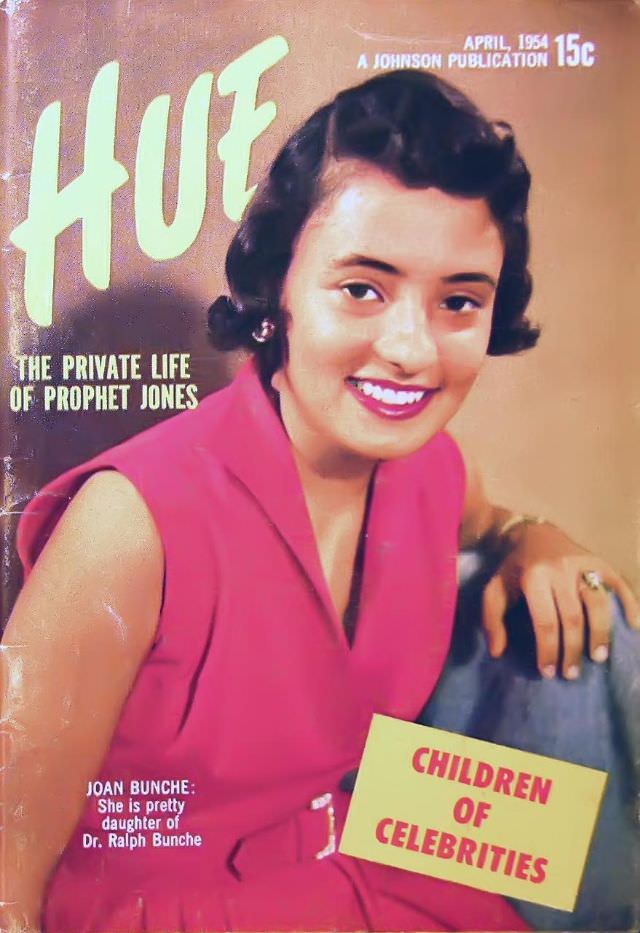 #6 Joan Bunche, Daughter of Dr. Ralph Bunche, Hue magazine, April 1954