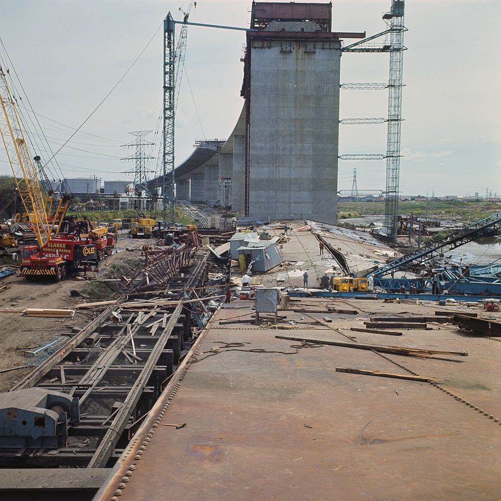 #54 Collapsed span of the West Gate Bridge during construction of the cable-stayed bridge over the Yarra River in Melbourne, Australia in October 1970.