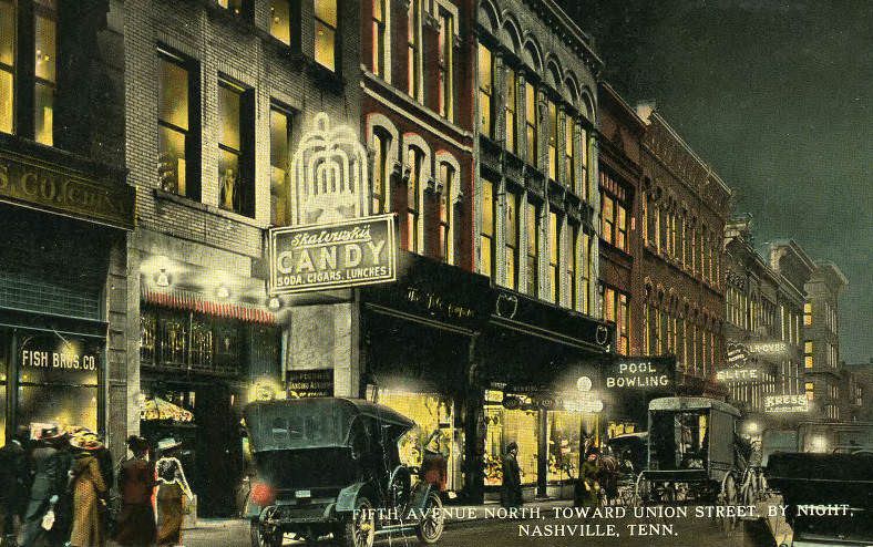 #42 Fifth Avenue North, Toward Union Street by Night, Nashville, 1910s