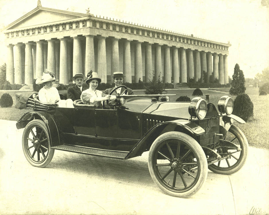 #8 Two couples in a Hudson automobile at the Parthenon, Nashville, Tennessee, 1910