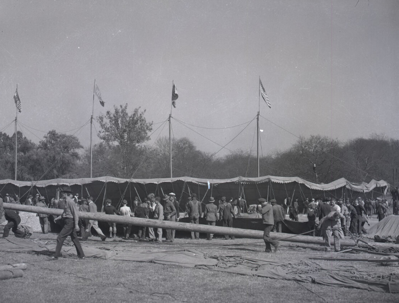#24 Circus people raising a tent, Nashville, Tennessee, 1938