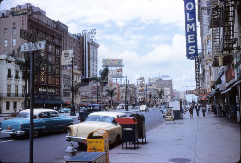 #94 Canal Street with DH Holmes and Godchaux’s, New Orleans, 1956.