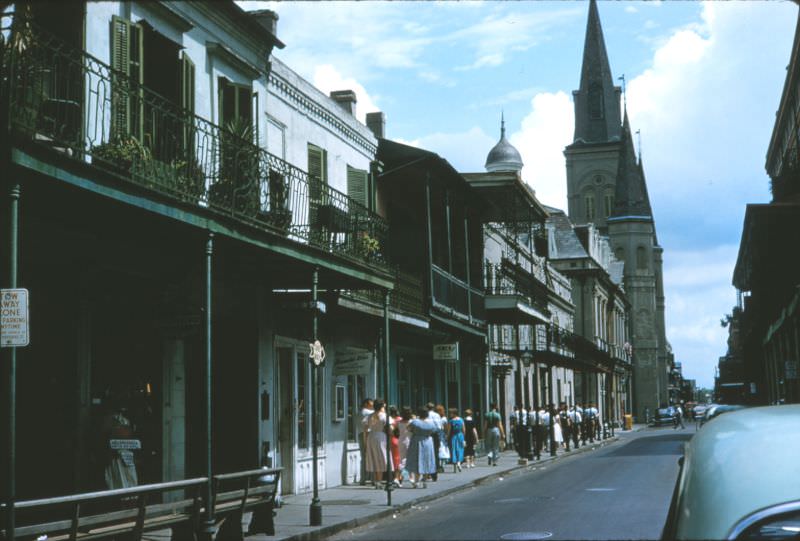 #104 On Chartres going toward St Louis Cathedral, New Orleans, 1956.