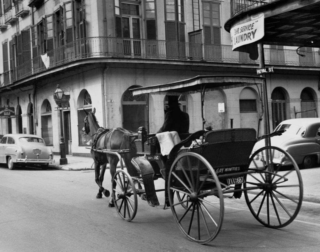#59 Old horse-drawn carriage on Royal Street, New Orleans, 1955.