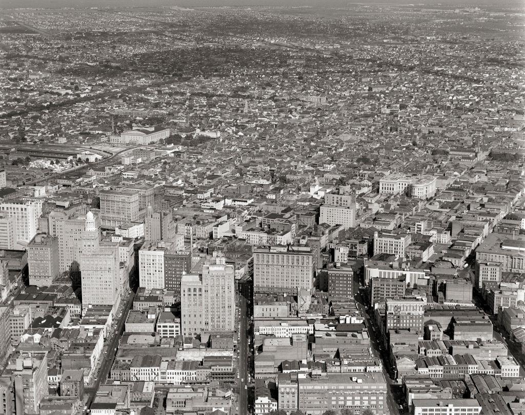 #18 Aerial view of new orleans, circa January 8, 1957, New Orleans, Louisiana.