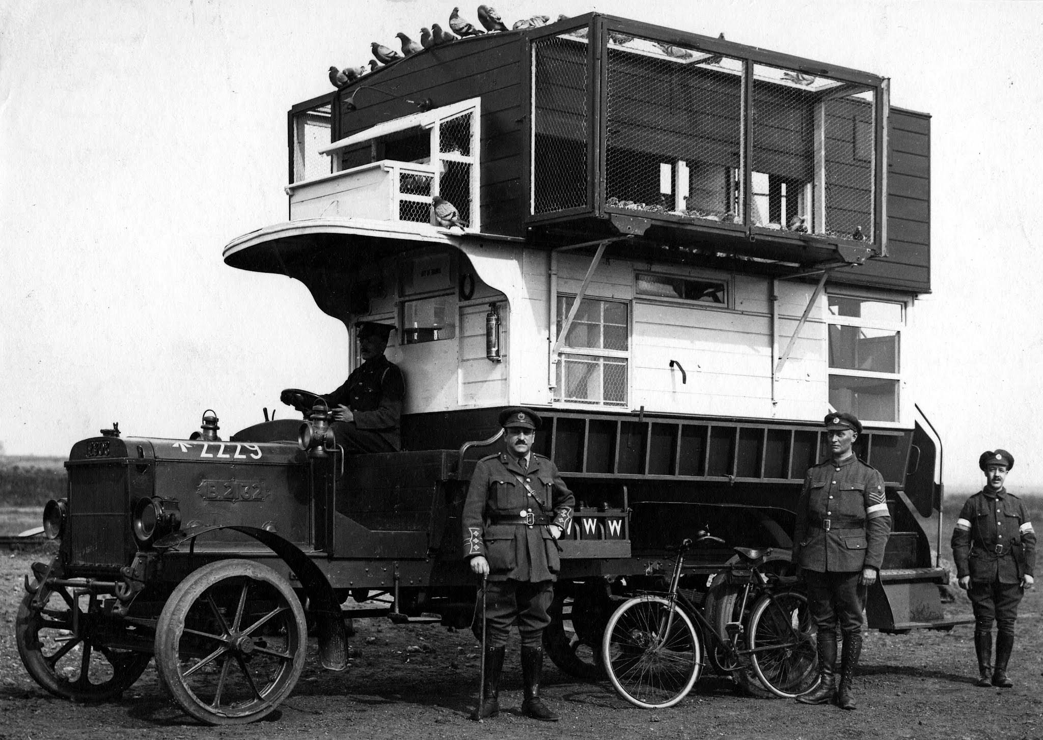 Pigeon Lofts of WWI: Historical photos of B-type Buses that were Used to Transport Messenger Birds W