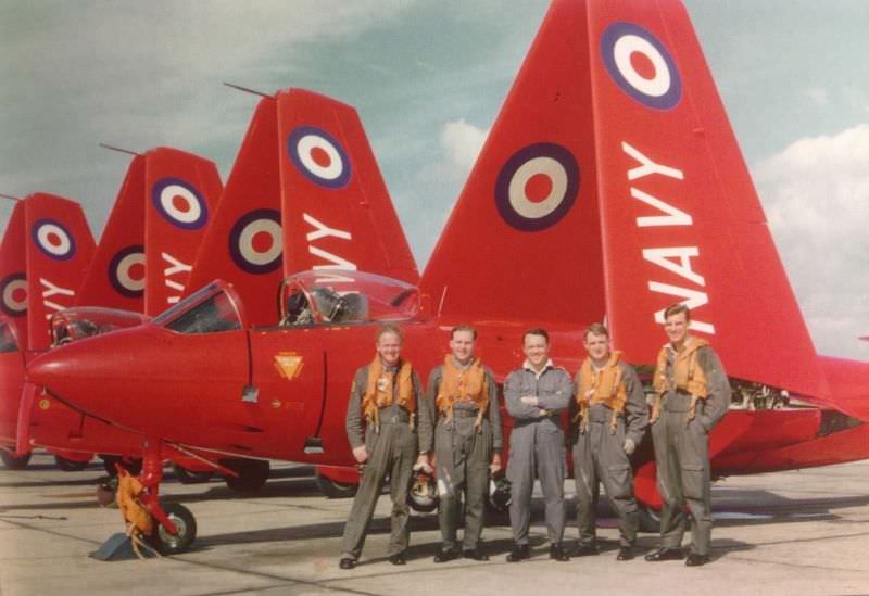 #17 These five Royal Navy Seahawk FB 3s of 783 NAS team at Farnborough were the first aerobatic team to produce smoke during a display on September 5, 1957