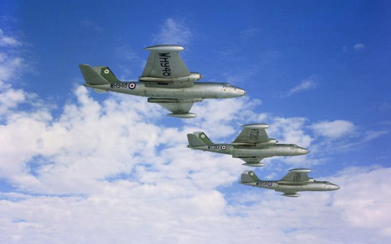 #19 English Electric Canberra B.6s, WH948, WH958 and WT201, of No. 12 Squadron based at RAF Binbrook.