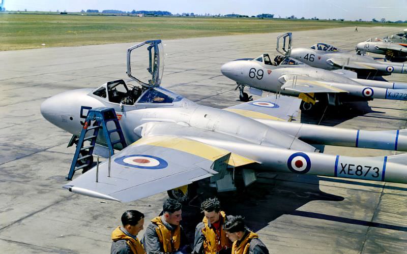 #28 Vampire T.11s of the RAF College’s Flying Wing, June 23, 1959