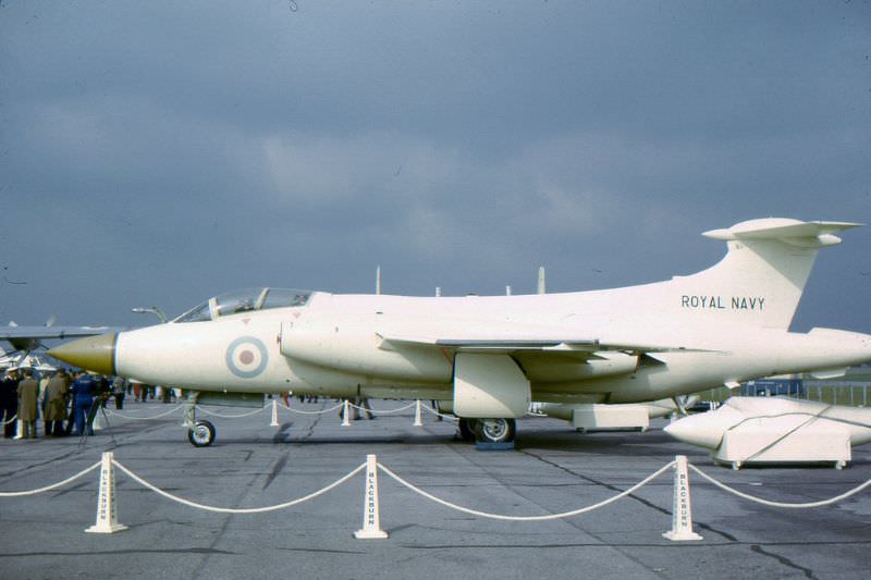 #33 Buccaneer S.1 at the 1962 Farnborough Airshow; the anti-flash white color scheme is for the nuclear strike role, 1962