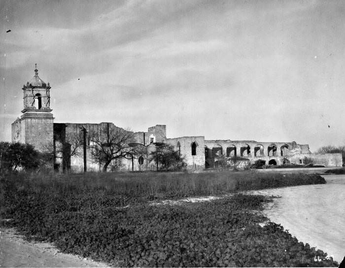 #53 Exterior of church and convento at Mission San Jose, San Antonio, 1927