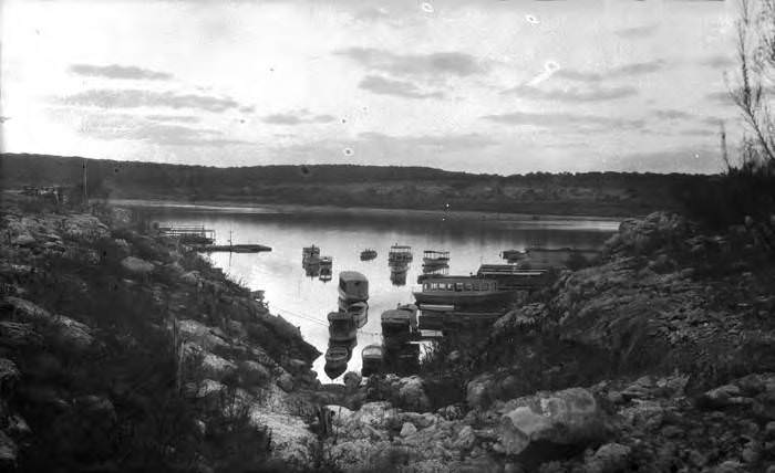 #113 Boats in cove at Medina Lake, 1927